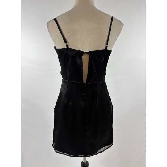 Superdown Lena Mini Dress Black Shiny Medium Adjustable Straps Drape Neck - Picture 4 of 16